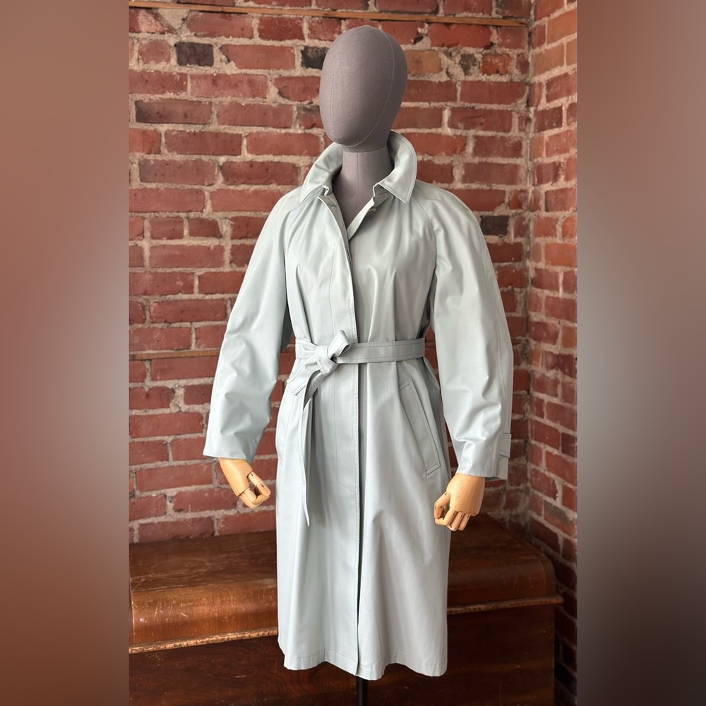London Fog Belted Trench Coat Mint Sage Rain Coat Classic Vintage